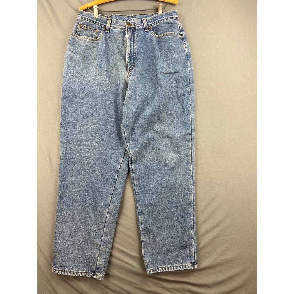 LL Bean Double L Jeans Womens 16R Relaxed Fleece Lined Blue Denim High Rise Good